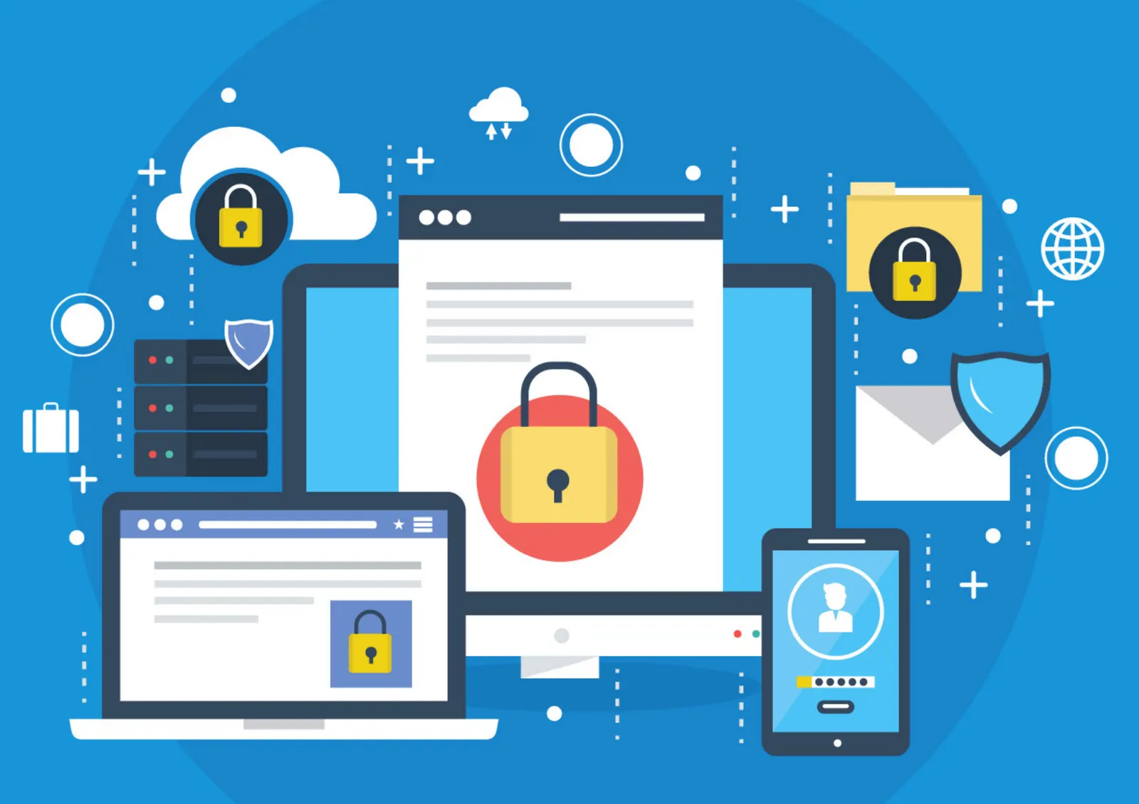 Illustration of secured devices and protected data