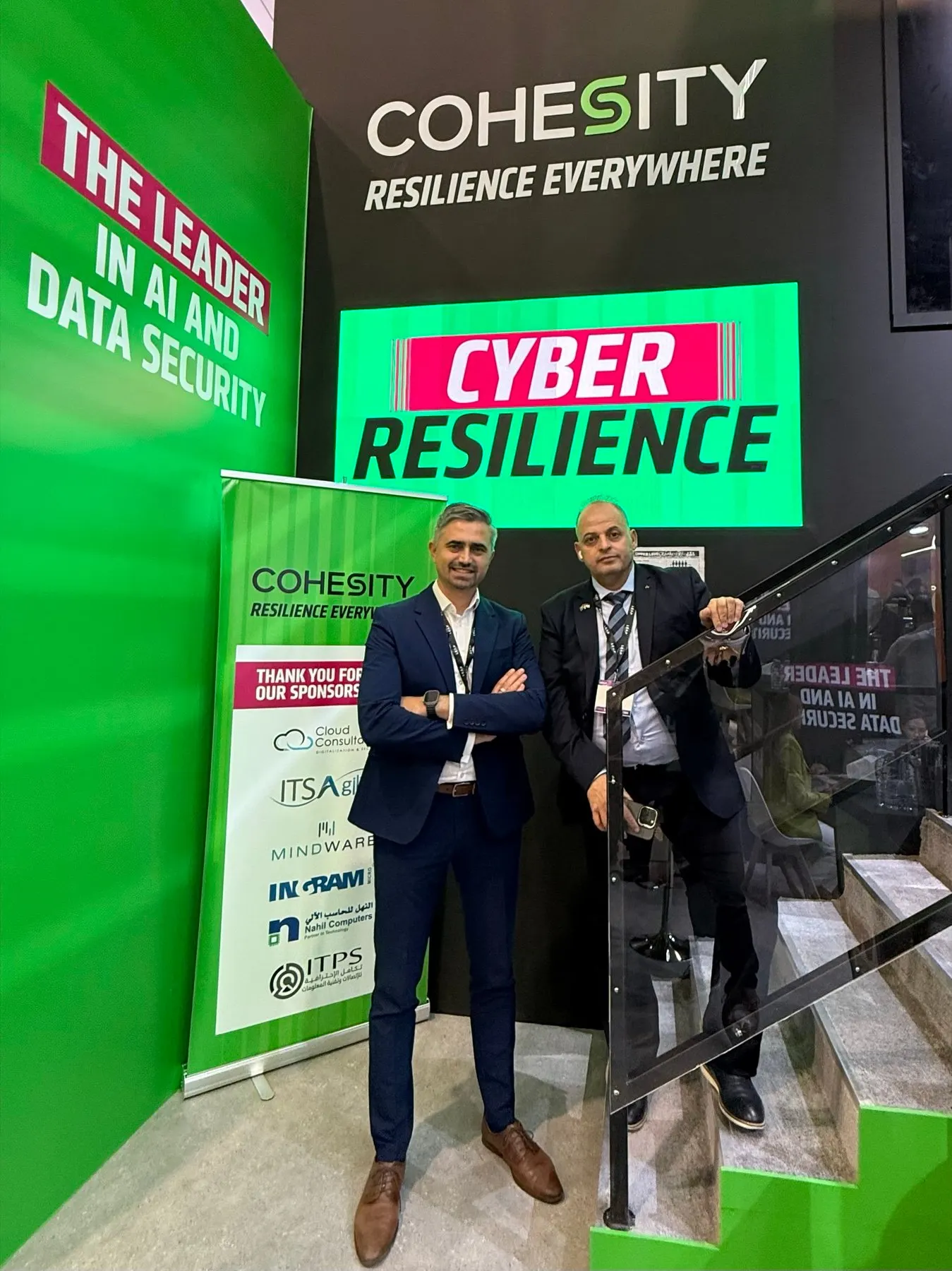 Virgil Dobos of Virtech with Shabhan Alahmad at the Cohesity stand, LEAP 2026 Riyadh
